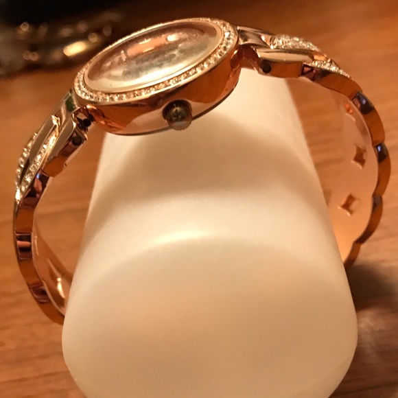 Rose Gold Base Metal Bezel Bangle Watch - Working - Picture 6 of 8